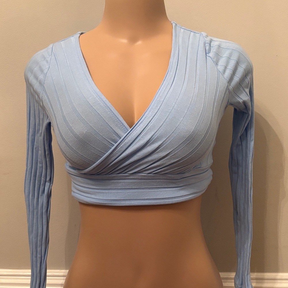 Light Blue Wrap Top